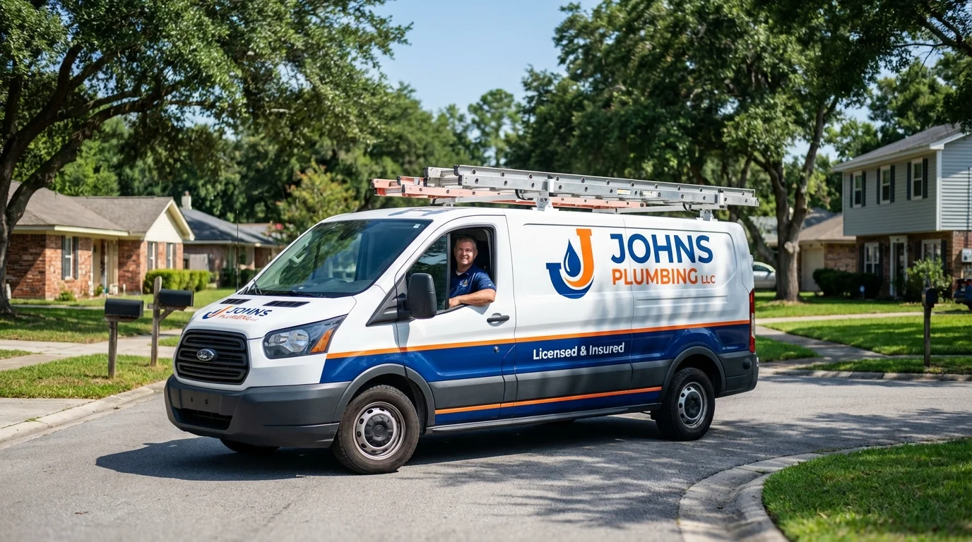 Johns Plumbing LLC service van in Franklin, ME
