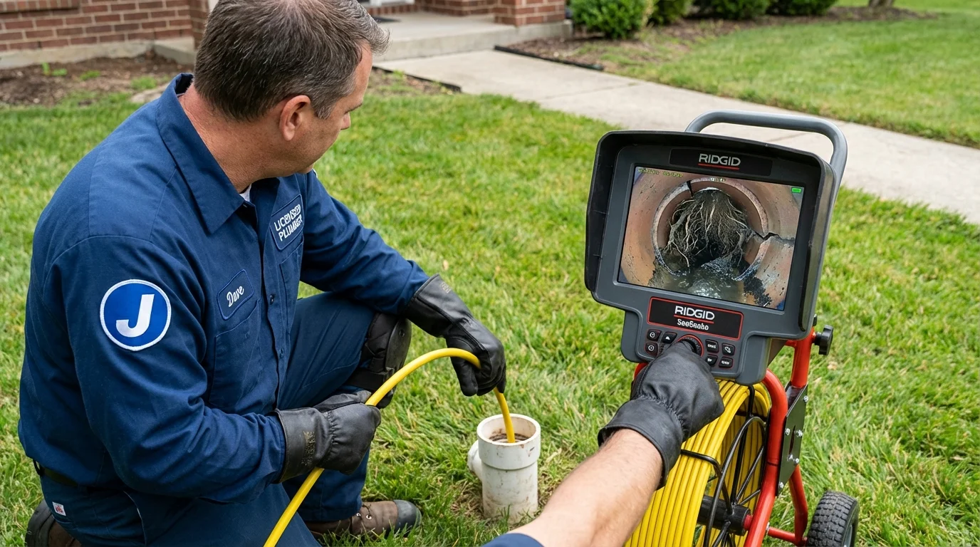Sewer camera inspection being performed by Johns Plumbing LLC in Franklin