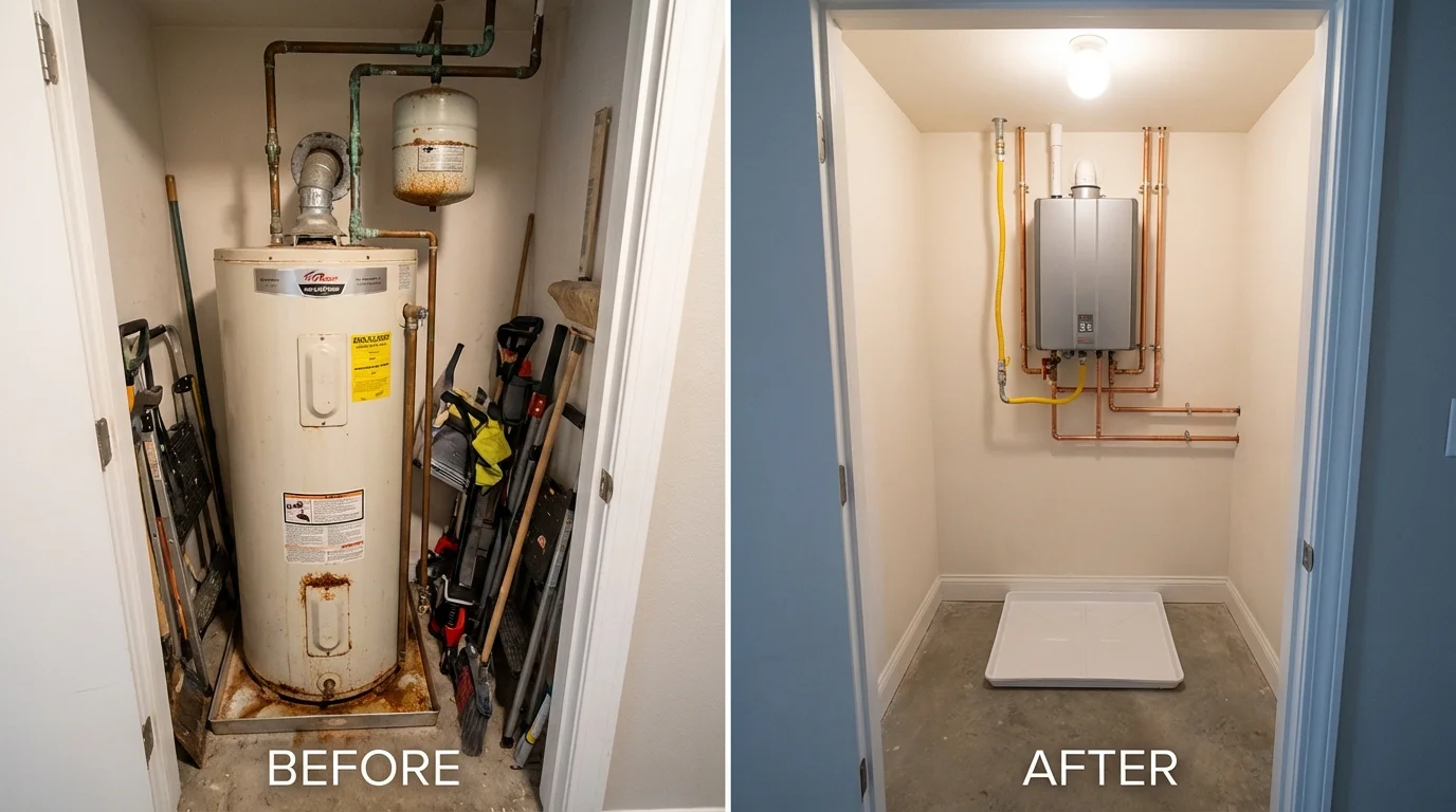 Tank water heater versus wall-mounted tankless unit comparison for Franklin, ME homeowners